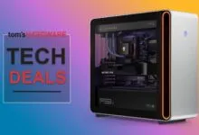 Alienware Aurora R16 gaming PC with Tom's Hardware tech deals overlay.