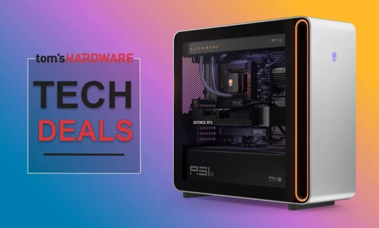 Alienware Aurora R16 gaming PC with Tom's Hardware tech deals overlay.