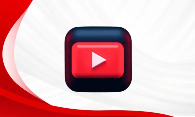 3D YouTube logo with play button on red background.