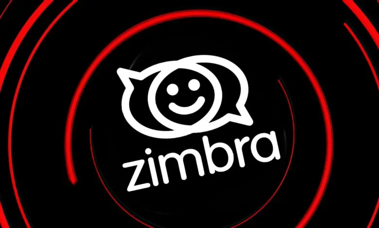Zimbra logo with a smiling face inside speech bubbles on black background.