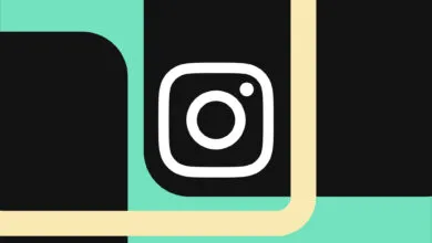 Instagram logo on a black, teal, and tan background.