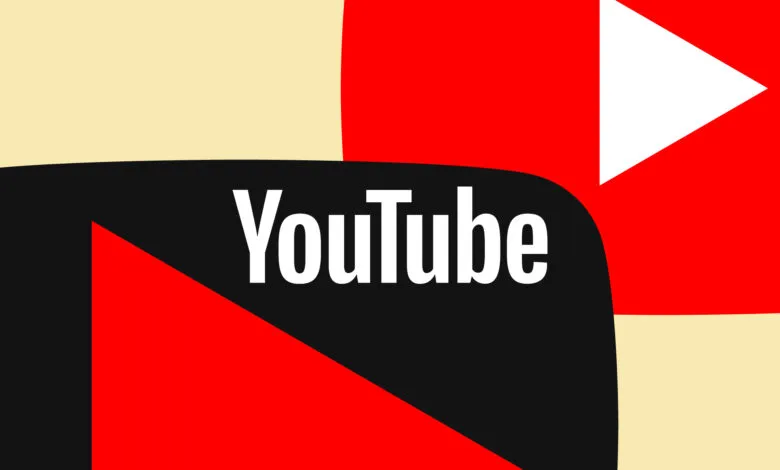 YouTube logo with play button and wordmark on a colorful background.