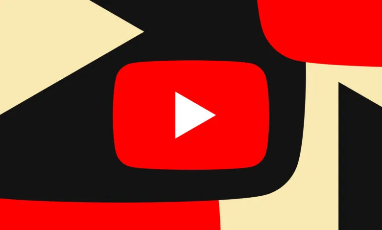 Abstract YouTube logo with red, black, and beige shapes.