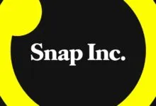Snap Inc. logo on a black background with yellow design elements.