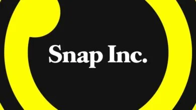 Snap Inc. logo on a black background with yellow design elements.