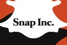 Snap Inc. logo displayed with abstract shapes in orange and black.
