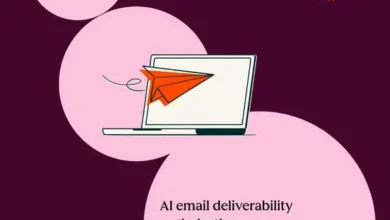 Illustration of a laptop with a paper airplane flying out of the screen.