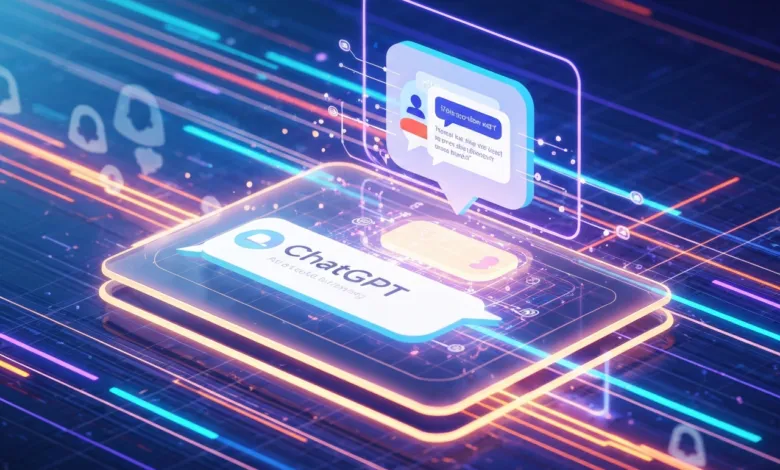 ChatGPT interface with message bubbles on a futuristic digital platform.