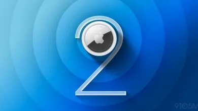 Apple AirTag 2 concept design on blue gradient background.