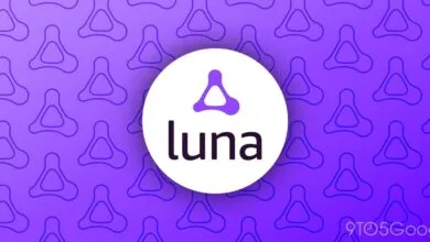 Amazon Luna logo on a purple patterned background.