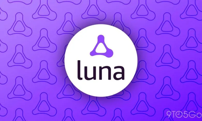 Amazon Luna logo on a purple patterned background.