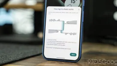 Smartphone displaying 'How tap to share works' instructions.