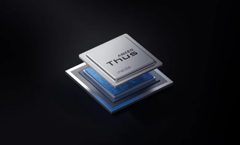 Anker Thus chip graphic showing layered components on black background.
