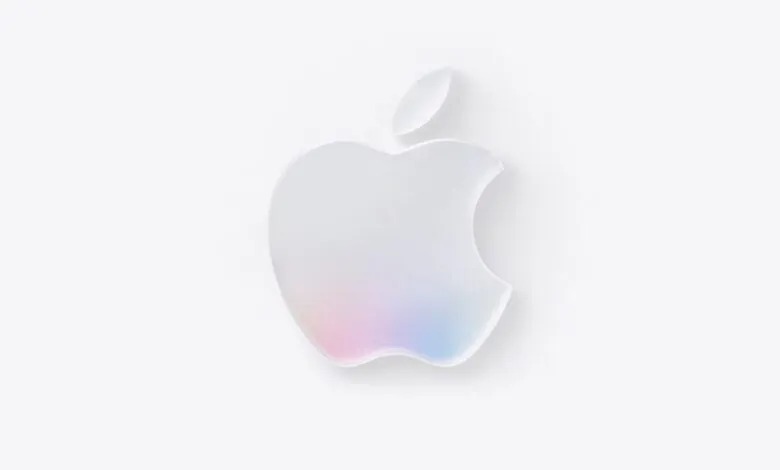 Apple logo with subtle pastel colors on a white background.