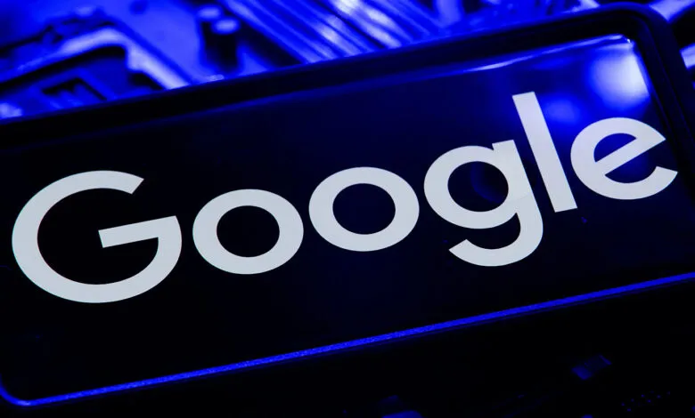 Google logo displayed on a smartphone screen with circuit board background.