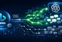 Diagram showing Bing and Google queries branching to ChatGPT and other responses.