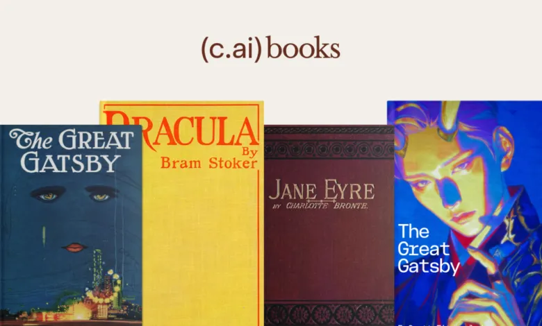 Book covers of The Great Gatsby, Dracula, and Jane Eyre are displayed.