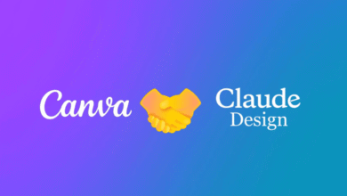 Canva and Claude Design partnership logo with handshake emoji.