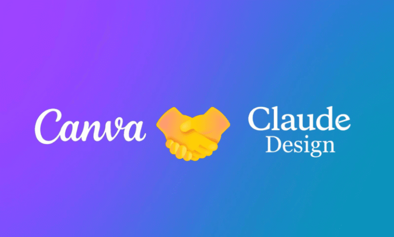 Canva and Claude Design partnership logo with handshake emoji.