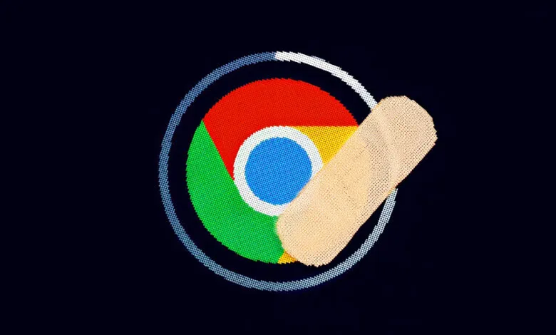 Chrome logo with a bandage, indicating a security patch.