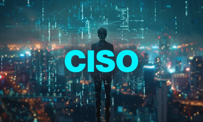 Silhouette of person in suit with CISO text overlayed on city skyline.