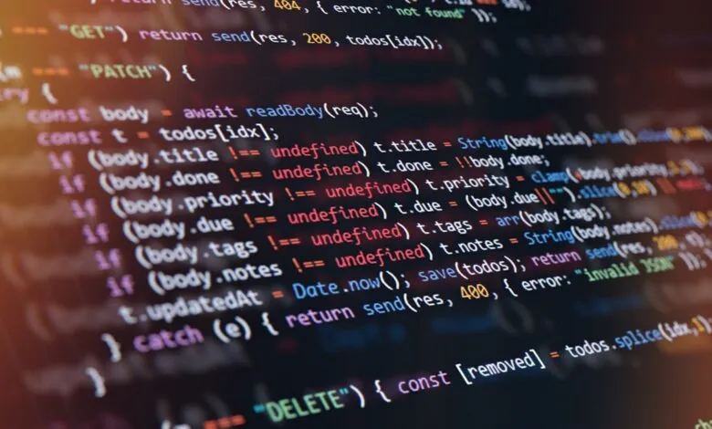 Close-up of computer code with colorful syntax highlighting.