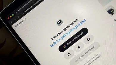 Emergent Wingman login page with options to continue with Google, Apple, Facebook, Github, or Email.