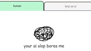 Image comparing 'human' and 'larp as ai' with a scribbled ball and text 'your ai slop bores me'.