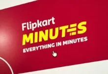 Flipkart Minutes advertisement with red background and yellow text.