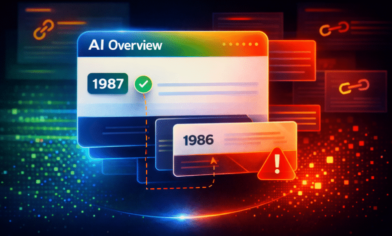 AI Overview interface showing accuracy comparison between 1987 and 1986.