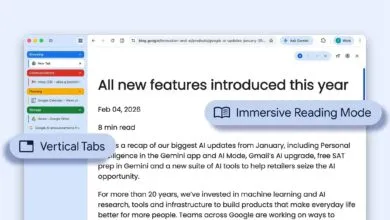 Screenshot of Google Chrome showcasing new features like vertical tabs and immersive reading mode.