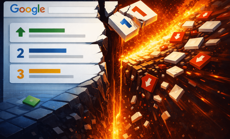 Google search results page fracturing, showing ranking volatility.