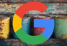 Four rusty cans with Google logo overlay, weathered background.