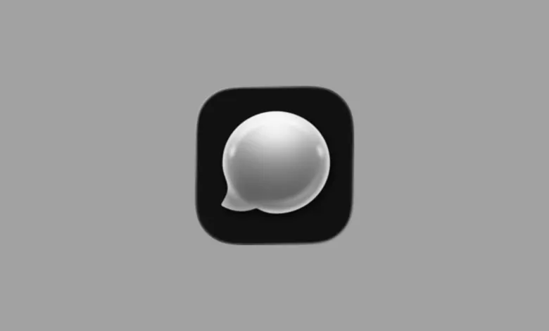 Monochrome message bubble icon on a dark rounded square.