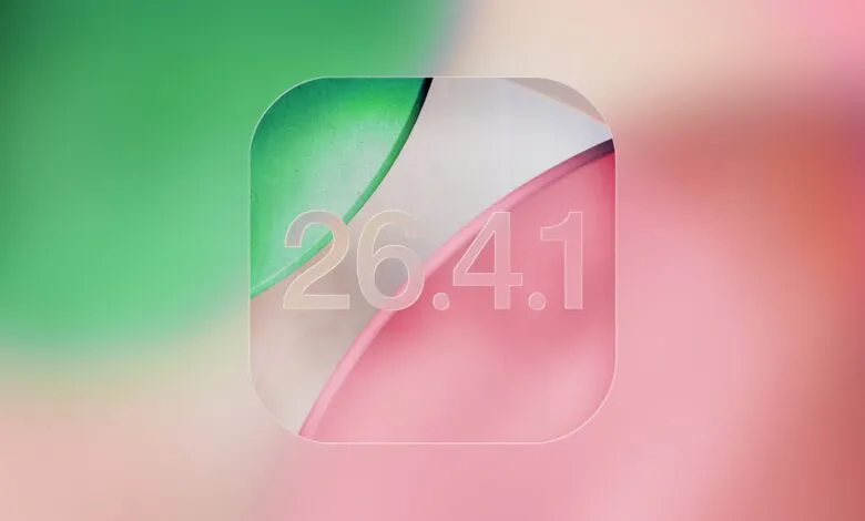 Abstract app icon with '26.4.1' on a blurred green and pink background.