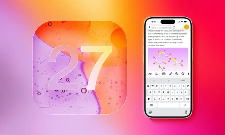 iOS 27 concept featuring keyboard upgrade and note-taking app.