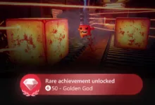 Super Meat Boy Forever character jumps between deadly cubes, achievement unlocked.