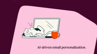 Cartoon cat lounging on laptop next to a mug, HubSpot logo in corner.