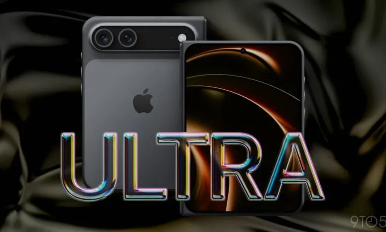 Mockup of a foldable iPhone Ultra with a sleek design and advanced camera system.