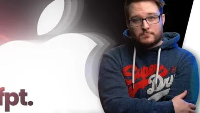 Jon Prosser in hoodie with Apple logo background.