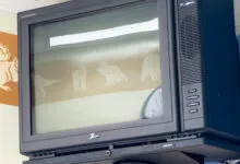 Vintage Zenith Healthview TV displaying animal silhouettes.