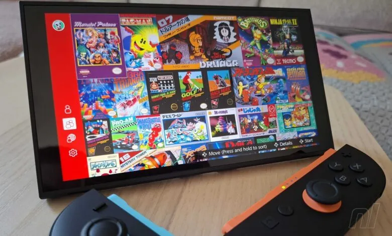 Nintendo Switch displaying a collection of classic NES game covers.