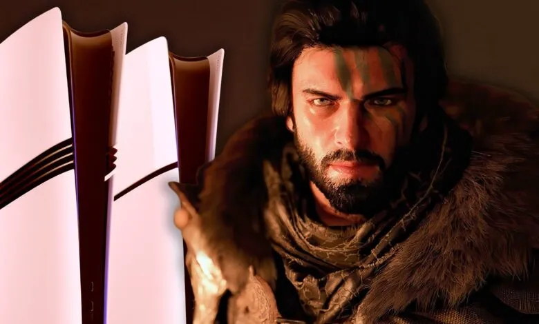 PlayStation 5 console with a character from the Lords of the Fallen game.