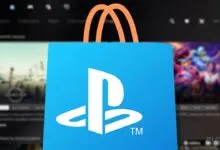 PlayStation Store bag icon against blurred game listings.
