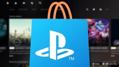 PlayStation Store bag icon against blurred game listings.