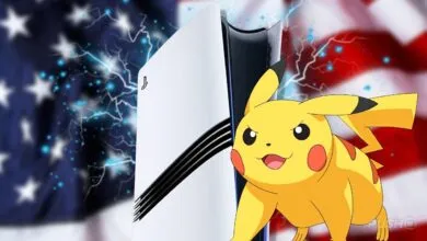 PlayStation 5 console with Pikachu against an American flag backdrop.