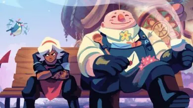 Stylized illustration of two characters on a bench, one cheerful, one grumpy.