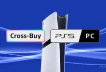 PlayStation 5 console with Cross-Buy and PC compatibility labels.