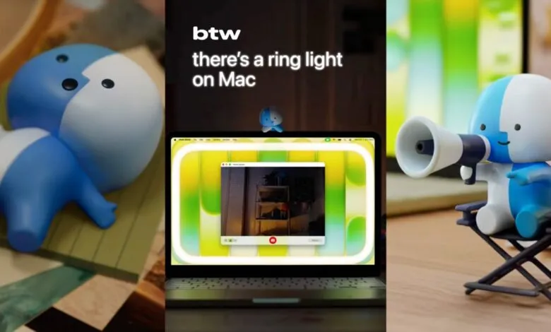 Three Finder guy figurines showcase Mac's ring light feature.