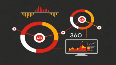 Infographic with charts, graphs, and a computer screen displaying data.